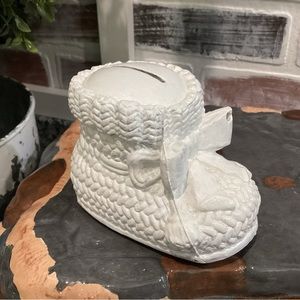 Vintage - Metal Silverplate Shoe Coin Bank - White - Made In Japan - Collectible